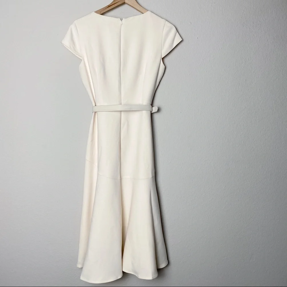 Gal Meets Glam Cecilia Off-White Crepe Belted Midi Dress - Picture 13 of 16